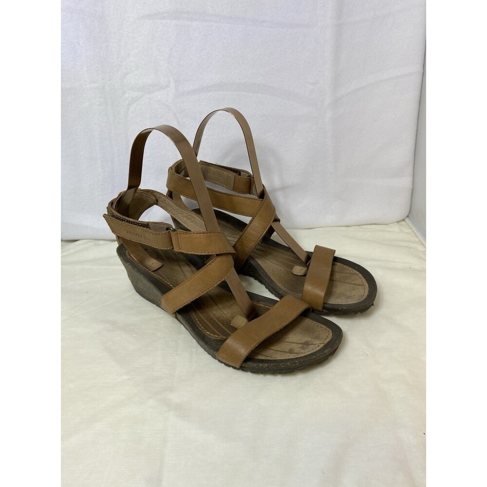 Teva Womens Cabrillo Brown Leather Strap S/N 1007732 Wedge Sandals Size 10